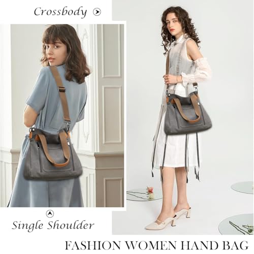 PALAY® Handbag for Women Grey Canvas Shoulder Tote Sling Large Crossbody with Detachable Strap Korean Bag for School Work 3 PCS PALAY® Handbag for Women Grey Canvas Shoulder Tote Sling Large Crossbody with Detachable Strap Korean Bag for School Work 3 PCS
